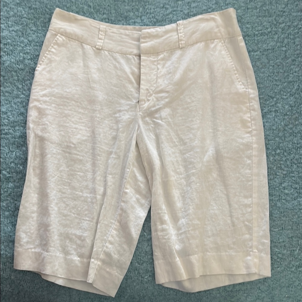 Women's Cream Flat Front Shorts